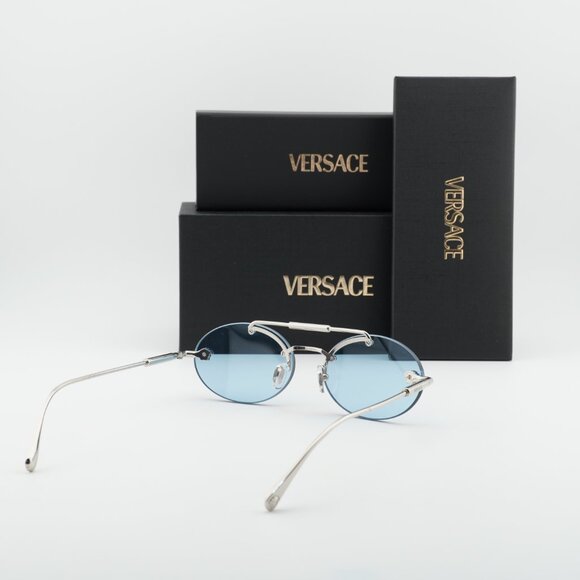 Versace VE2295 1000/1 Oval Sunglasses - Silver/Light Blue main image 9